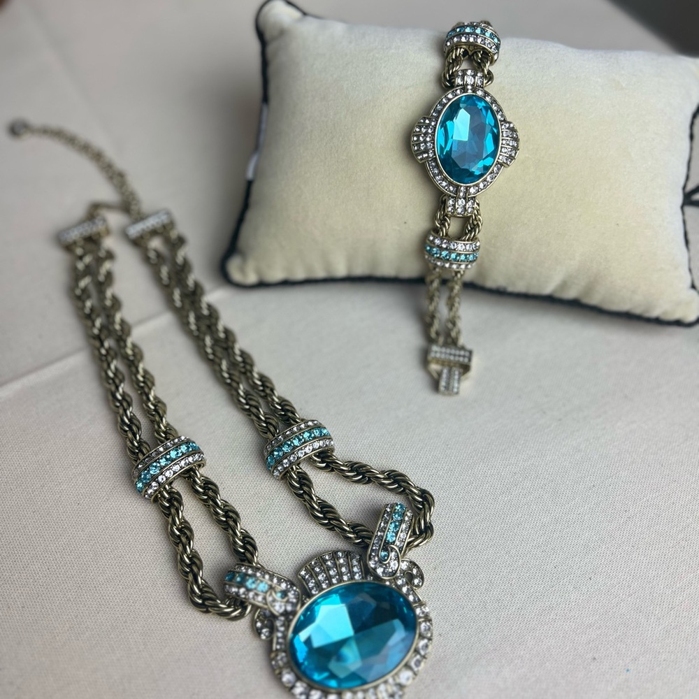 Heidi Daus Chain of Events Necklace and Earrings Set-Aqua